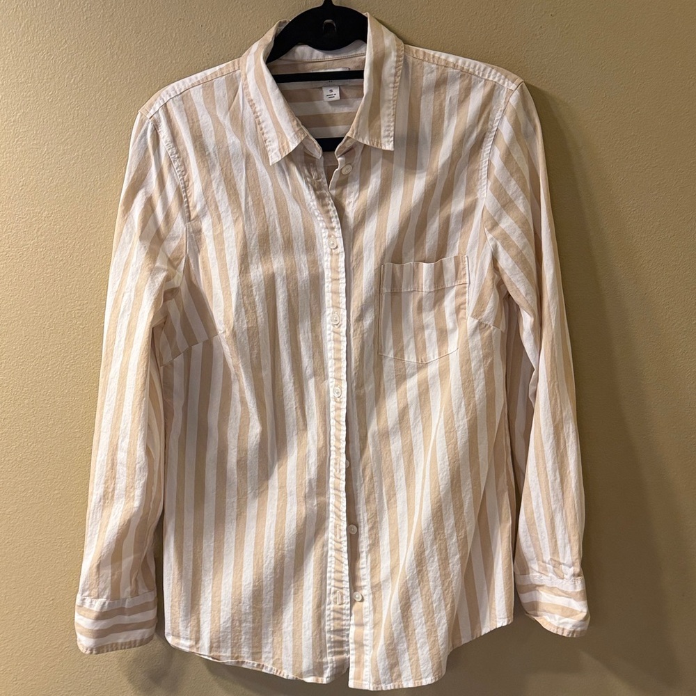Classic Beige Striped Womens Shirt